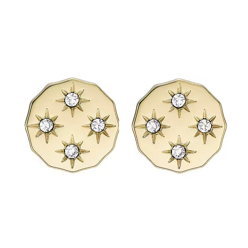Boucles d'Oreilles Boutons Fossil Collection Scalloped Edge en Acier et Verre - 1