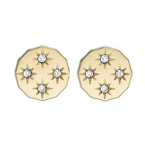 Boucles d'Oreilles Boutons Fossil Collection Scalloped Edge en Acier et Verre - 1