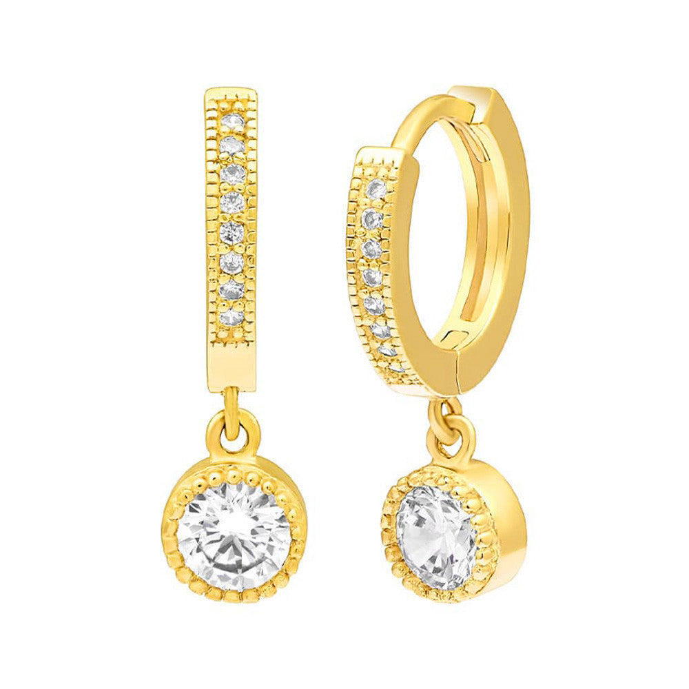 Boucles d'Oreilles Créoles en Plaqué Or et Oxyde de Zirconium - 1