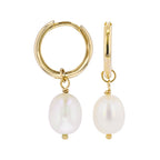 Boucles d'Oreilles Créoles en Plaqué Or et Perle de Culture Eau Douce - 1