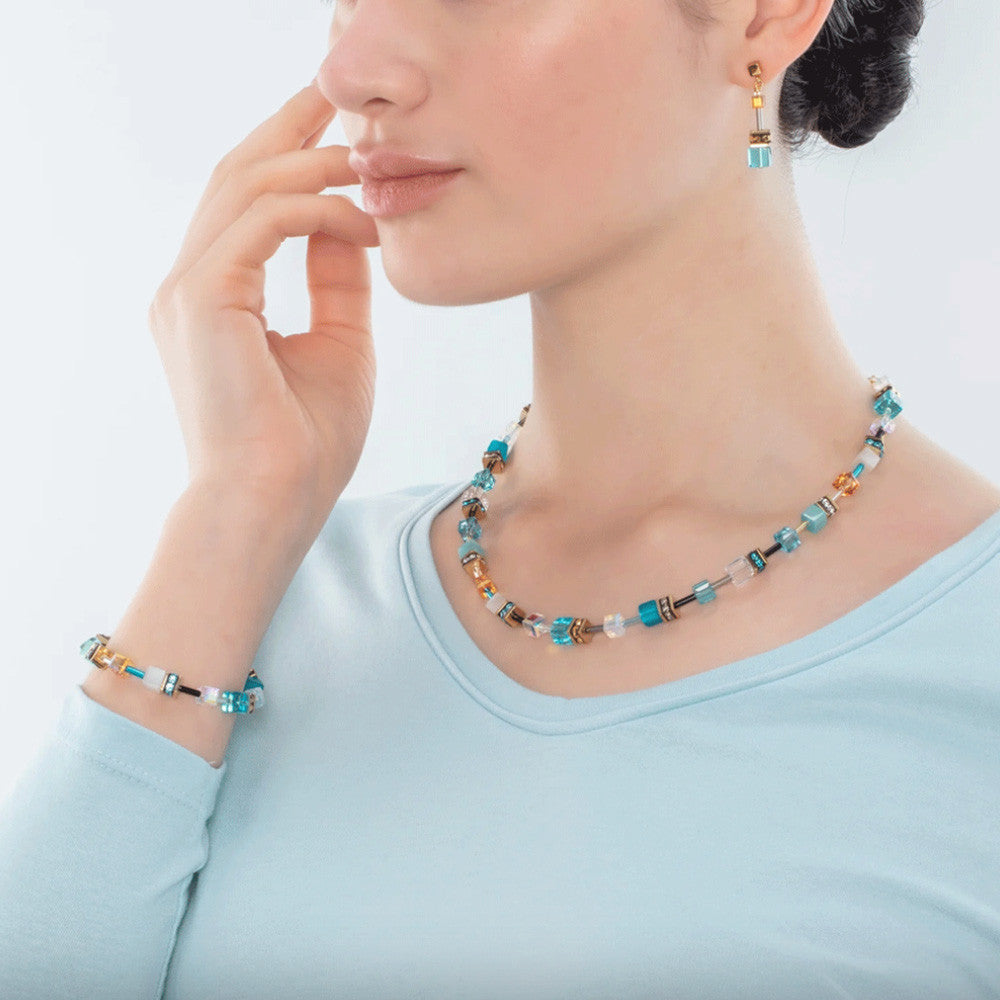 Boucles d'Oreilles Pendantes Coeur de Lion Collection Geocube en Acier et Verre - 2