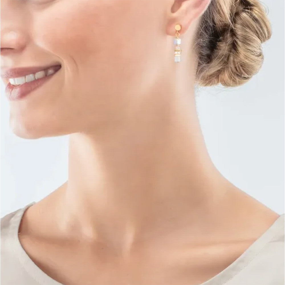 Boucles d'Oreilles Pendantes Coeur de Lion Collection Geocube en Acier, Verre et Strass - 2