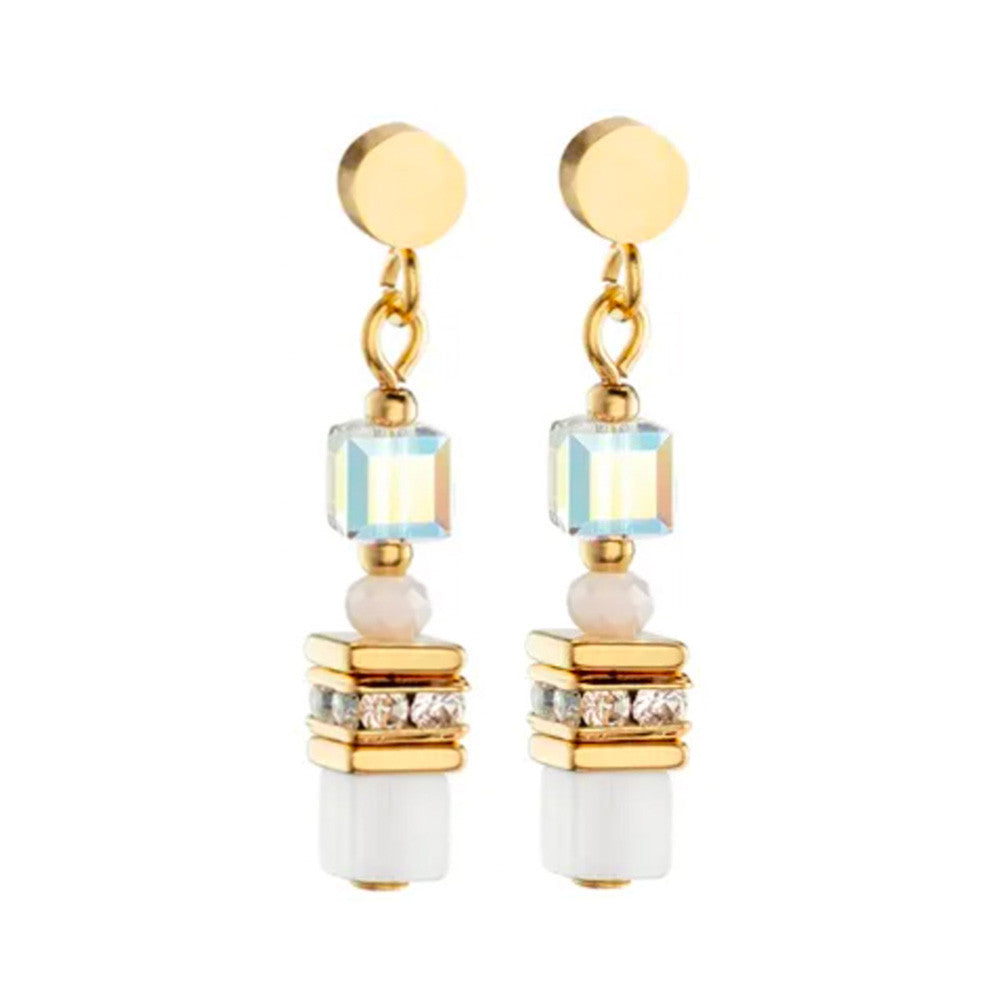 Boucles d'Oreilles Pendantes Coeur de Lion Collection Geocube en Acier, Verre et Strass - 1